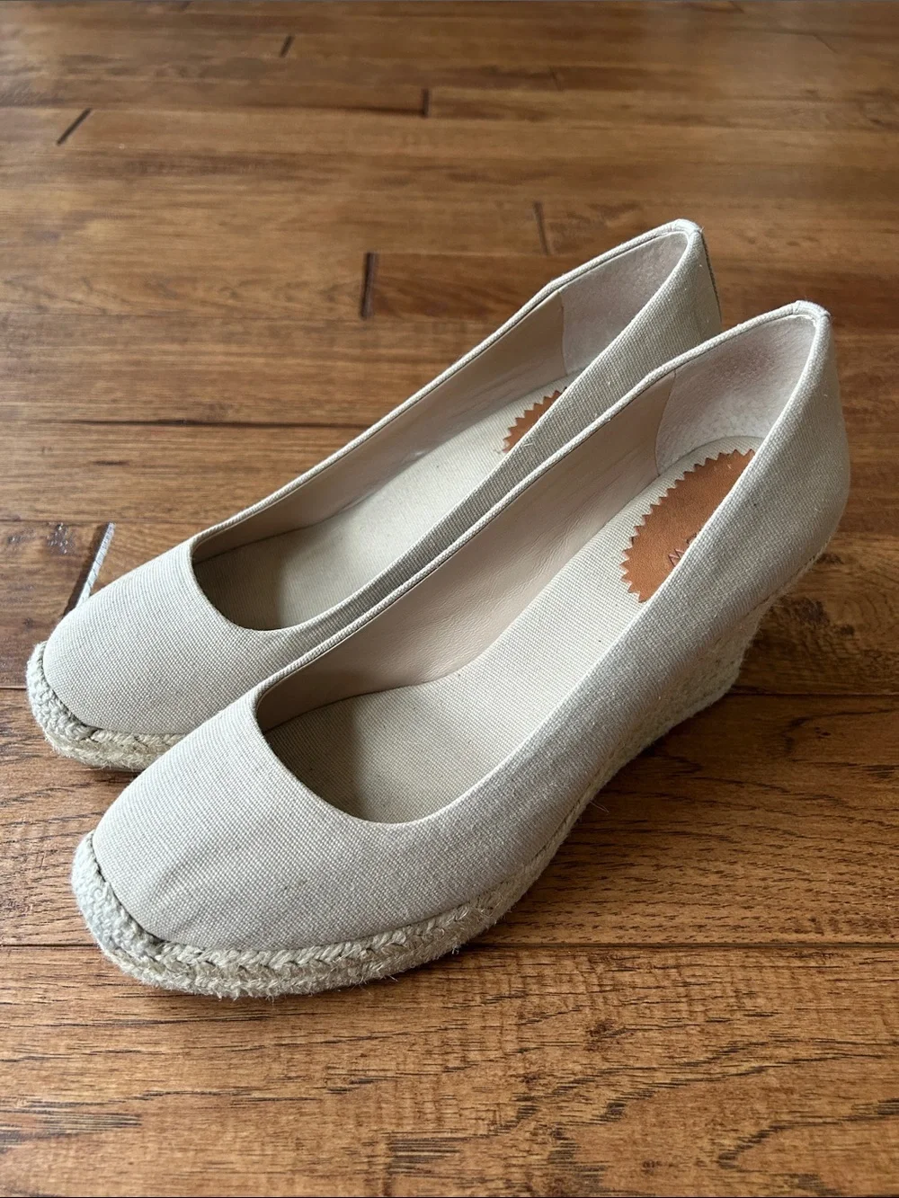 J. Crew Seville Espadrille Wedge Heels Neutral Tan Canvas Size 9.5